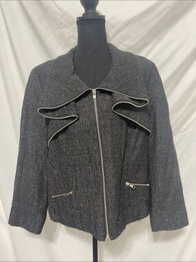 Earl Rutenberg structured tweed jacket/blazer.Zipper design. Size 14. Gray/black